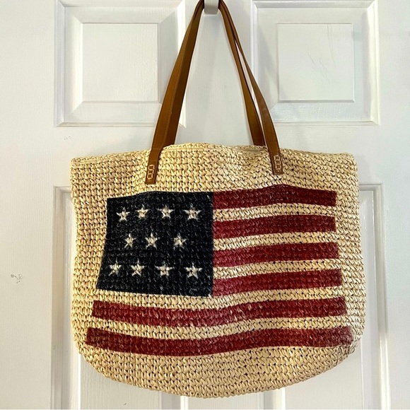 Straw Studios Handbags - Straw Studios American Flag Straw Tote
